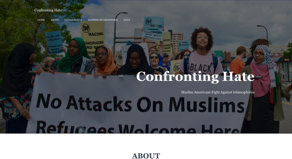 Screenshot of the Confronting Hate companion site homepage